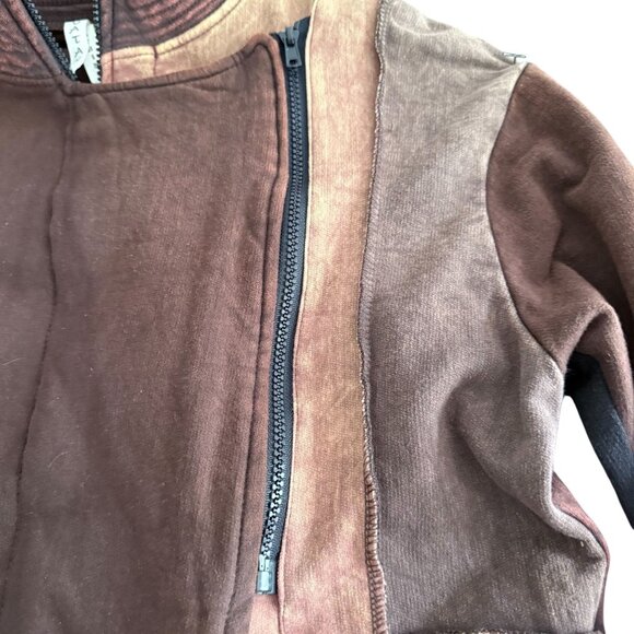 Avatar Boho Patchwork Zip Front Asymmetrical Jacket Women's Hippie Brown Black - Picture 5 of 12